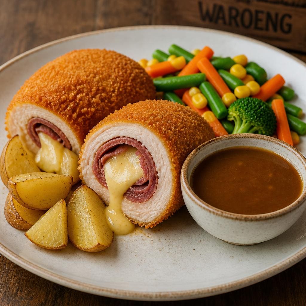 Cordon Bleu dengan daging ayam filet berisi keju dan daging